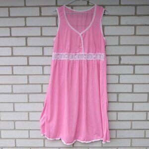 Vintage Pink Nylon Nightie Retro Nightgown Short Knee Length 40"B Medium